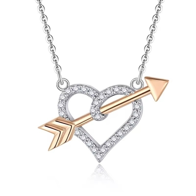 YASVITTI OEM ODM 925 Cuello de Cupido de Plata Esterlina Rosa Oro Revestido de Corazon Flechas Collar Para el Amor Regalo