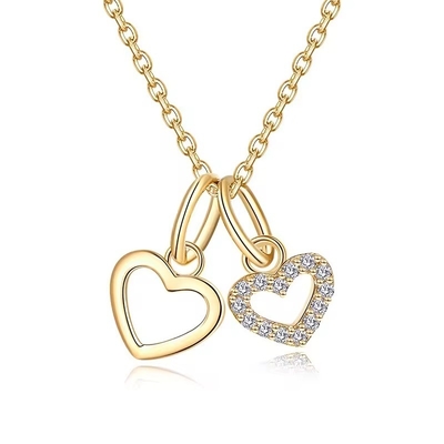 YASVITTI mayorista 925 de plata esterlina dos corazones collar encantador personalizado de oro recubierto de corazón collar joyería