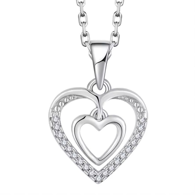 YASVITTI 925 Plata Esterlina Doble Hueca CZ Piedra Diamante Joyería Personalizada Gran Mini Collar en Forma de Corazón