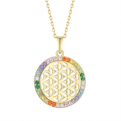 YASVITTI 925 Flor de la vida de plata esterlina Arco iris CZ colgante collar de yoga y meditación collar de joyería mayorista