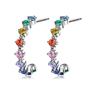Pendientes de los pendientes 5A Sterling Silver Medium Size Hoop del perno prisionero del arco iris 1.4g de S925 los 0.6in