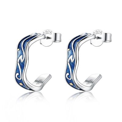 pendiente de moda de la estrella de la luna de 0.07oz el 1.4x1.2cm Sterling Silver Jewelry Earrings Blue