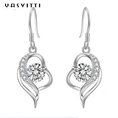 pendientes azules del Zircon de 0.16oz 31x11m m Sterling Silver Heart Dangle Earrings 5A CZ
