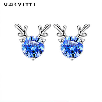 Joyería de lujo de los pendientes de las señoras del pequeño de los ciervos de la moda del regalo de la joyería de la Navidad de los pendientes diamante artificial blanco azul de la personalidad