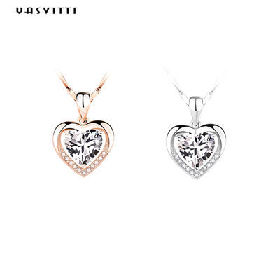 collar de la circona cúbica de la novia de los 0.69ft 0.7oz Sterling Silver Heart Pendant Necklace