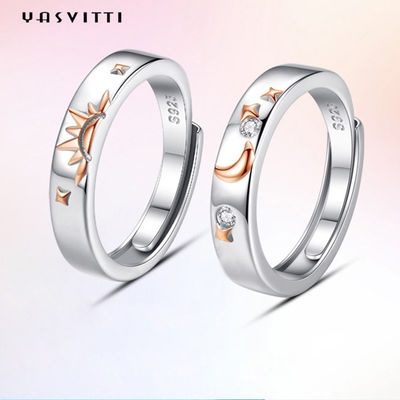 los 0.35cm oro del anillo 18k de la luna 1.2g y de la estrella plateado para juntar los anillos de plata