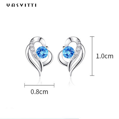novia de piedra azul del pendiente del SGS de 0.04oz el 1x0.8cm Sterling Silver Heart Earrings