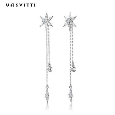 estrella de plata Diamond Tassel Earrings de 73.5m m 0.1oz Sterling Silver Jewelry Earrings S925