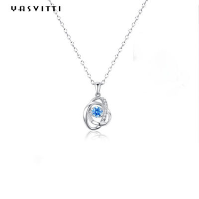 1,1 gramos 16.76m m Sterling Silver Jewelry Necklaces 5A CZ Sapphire Stone Necklace