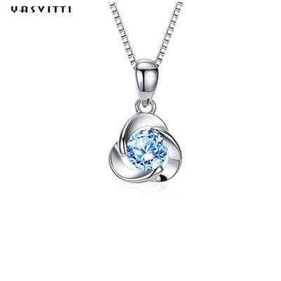 Collar de electrochapado de la aleación del collar azul de Crystal Pendant Simple Zircon Ladies del trébol