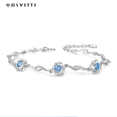 pulsera azul del diamante artificial de los 7.3in 5.2g Sterling Silver Jewelry Bracelets AAA CZ