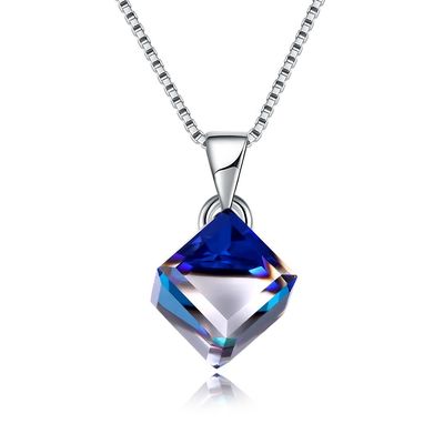 Austriaco de plata Crystal Love Cube Necklace de la mujer 925 de Sugar Cube Pendant Clavicle Chain