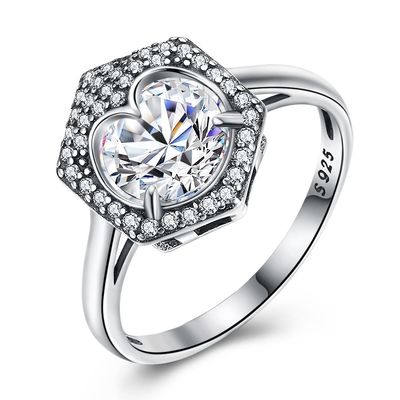 Zircon de lujo Diamond Ring de las flechas del corazón ocho de la plata ocho de Ring Couples S925 de la boda de la joyería