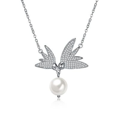 cadena 6.1g Sterling Silver Jewelry Necklaces de la mariposa 14,7 de agua dulce de la perla de 10m m”