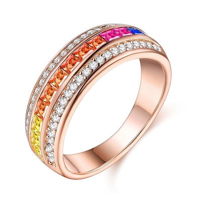 Zircon colorido de lujo Ring Women Jewelry del arco iris de la moda de Rose Gold Plated Silver 925