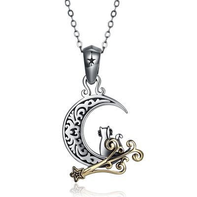 Señoras Sterling Silver Necklaces del partido del SGS de Cat Necklace de la luna de 5,1 gramos 19m m