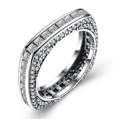 Joyería Integrado-clásica de la plata de la Anillo-moda del Zircon cúbico de plata del Anillo-cuadrado del noble 925