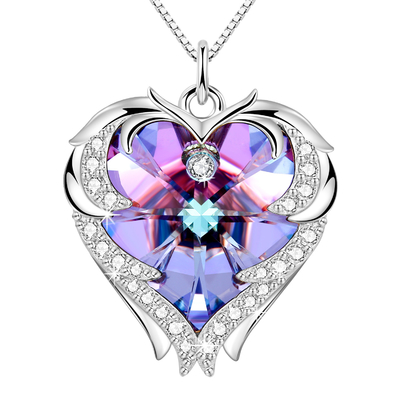 Collar doble del corazón del infinito de Austrian crystal Crystal Silver Heart Pendant Necklace 925