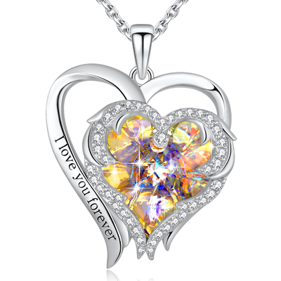 cristal amarillo de los 0.79x0.98in Sterling Silver Double Heart Necklace Austrian crystal