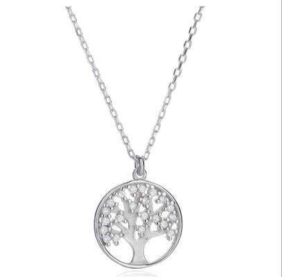 Pendiente de collar de árbol de la vida de plata esterlina con zirconia cúbica AAAA