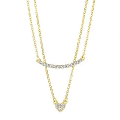 YASVITTI Collar de doble capa Joyería clásica Collar de colgante de corazón de plata esterlina de oro rosa 925