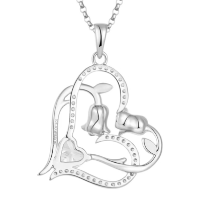 YASVITTI OEM Mujeres Regalo Corazón a Corazón Collar Zirconia Rodío Revestido Dulce 925 Plata Esterlina Collar Corazón Doble