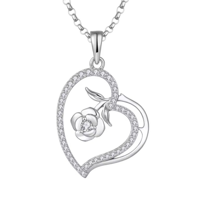 YASVITTI Collar de colgante de mujer de costumbre Joyería fina Collar de corazón de plata esterlina 925 con rosas de rodio