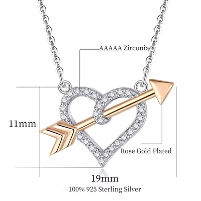 YASVITTI OEM ODM 925 Cuello de Cupido de Plata Esterlina Rosa Oro Revestido de Corazon Flechas Collar Para el Amor Regalo