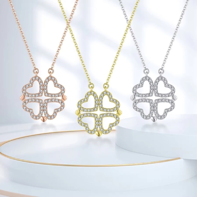 YASVITTI Personalizado Romántico Magnético Collar de trébol OEM Encanto 925 Plata Esterlina Delicado Corazón Cuatro Hojas Collar de tríbol