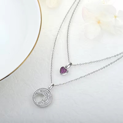 YASVITTI Rodio Revestido CZ Mujeres 925 Plata Sterling Zircón Joyería Personalizada Romántico Rosado Corazón Encanto Collar