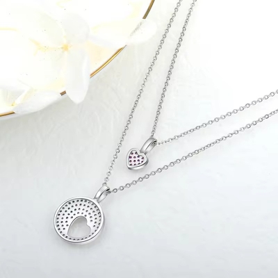 YASVITTI Rodio Revestido CZ Mujeres 925 Plata Sterling Zircón Joyería Personalizada Romántico Rosado Corazón Encanto Collar