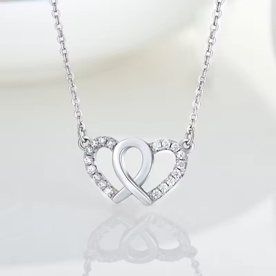 YASVITTI Blanco Cubico Zirconia Moderno Rodio Revestido 925 Doble Sterling de Plata Collar de Corazón Joyería Para el regalo de San Valentín