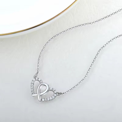 YASVITTI Blanco Cubico Zirconia Moderno Rodio Revestido 925 Doble Sterling de Plata Collar de Corazón Joyería Para el regalo de San Valentín