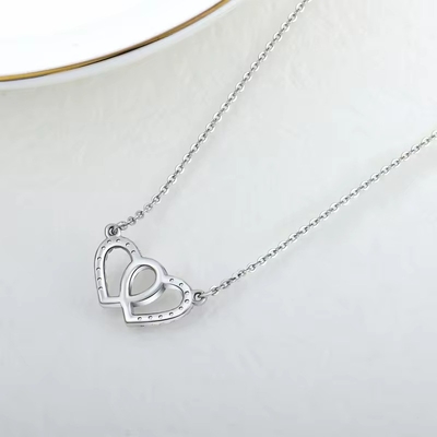 YASVITTI Blanco Cubico Zirconia Moderno Rodio Revestido 925 Doble Sterling de Plata Collar de Corazón Joyería Para el regalo de San Valentín