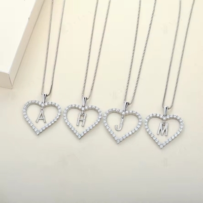 YASVITTI Jewelry Fine Collar 925 Sterling Silver Collar en forma de corazón con letras de encantamiento A-Z
