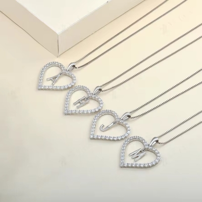 YASVITTI Jewelry Fine Collar 925 Sterling Silver Collar en forma de corazón con letras de encantamiento A-Z