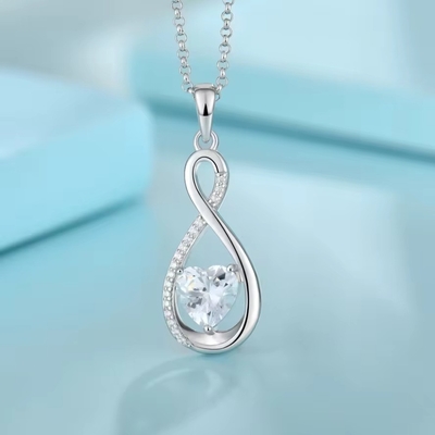 YASVITTI Piedra preciosa collar de colgante infinito Cubo de zirconia Piedra de nacimiento Corazón 925 collar de plata esterlina