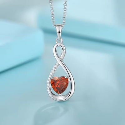 YASVITTI Piedra preciosa collar de colgante infinito Cubo de zirconia Piedra de nacimiento Corazón 925 collar de plata esterlina
