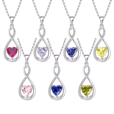 YASVITTI Piedra preciosa collar de colgante infinito Cubo de zirconia Piedra de nacimiento Corazón 925 collar de plata esterlina