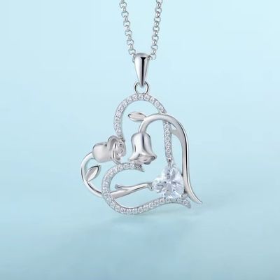YASVITTI OEM Regalo de Mujeres Collar Corazón a Corazón Cubico Zirconia Rodio Revestido Dulce 925 Plata Esterlina Corazón Doble