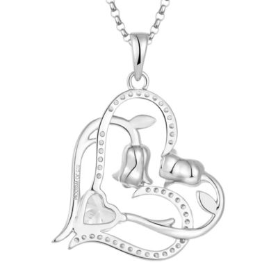 YASVITTI OEM Regalo de Mujeres Collar Corazón a Corazón Cubico Zirconia Rodio Revestido Dulce 925 Plata Esterlina Corazón Doble