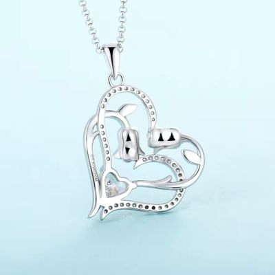 YASVITTI OEM Regalo de Mujeres Collar Corazón a Corazón Cubico Zirconia Rodio Revestido Dulce 925 Plata Esterlina Corazón Doble