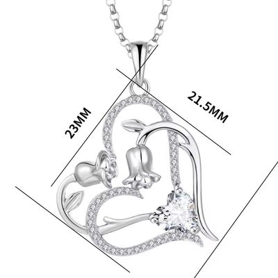 YASVITTI OEM Regalo de Mujeres Collar Corazón a Corazón Cubico Zirconia Rodio Revestido Dulce 925 Plata Esterlina Corazón Doble