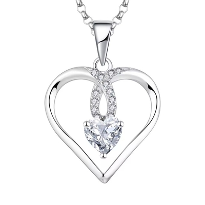 YASVITTI Corazón Brillante de Alta Calidad 5A Collar de Zirconia Rodio Revestido 925 Collar de Plata Esterlina Joyas