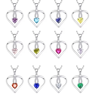 YASVITTI Corazón Brillante de Alta Calidad 5A Collar de Zirconia Rodio Revestido 925 Collar de Plata Esterlina Joyas