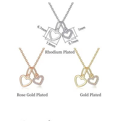 YASVITTI mayorista 925 de plata esterlina dos corazones collar encantador personalizado de oro recubierto de corazón collar joyería