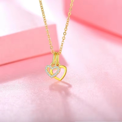 YASVITTI mayorista 925 de plata esterlina dos corazones collar encantador personalizado de oro recubierto de corazón collar joyería