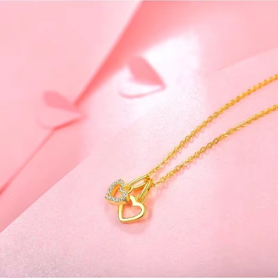 YASVITTI mayorista 925 de plata esterlina dos corazones collar encantador personalizado de oro recubierto de corazón collar joyería