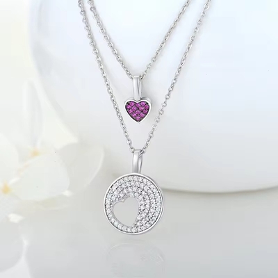YASVITTI mayorista de Rodio Revestido 925 Plata Esterlina Zircón Joyería personalizada Romántico Rosa Corazón Bling Encanto Collar