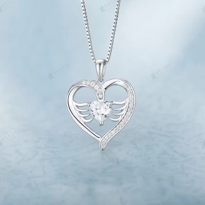 YASVITTI 925 Corazón de plata esterlina Topaz y zirconia cúbica Angel Wing Pendant Collar Joyería romántica para mujeres